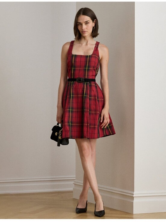 Ralph Lauren Dresses & Skirts - Ralph Lauren Tartan Square-Neck Plaid Belted Dress Size 10 NWT